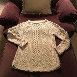 L.L. Bean Signature fisherman knit cotton tunic sweater, cream, XS